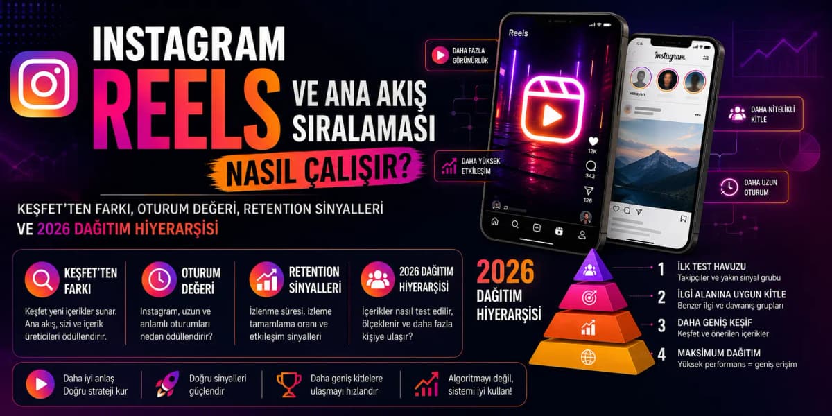 Instagram Reels ve Ana Akış Sıralaması Nasıl Çalışır? Keşfet’ten Farkı, Oturum Değeri, Retention Sinyalleri ve 2026 Dağıtım Hiyerarşisi