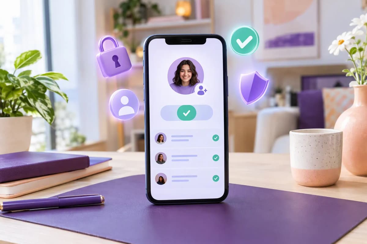 Kilit ve kalkan simgeleriyle şifresiz takipçi talebini gösteren telefon